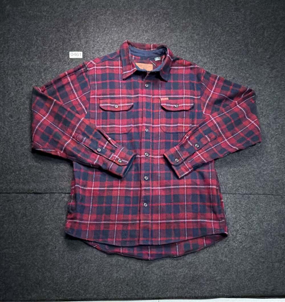 Orvis Big Bear Heavyweight Flannel Shirt Size M Red Blue Plaid